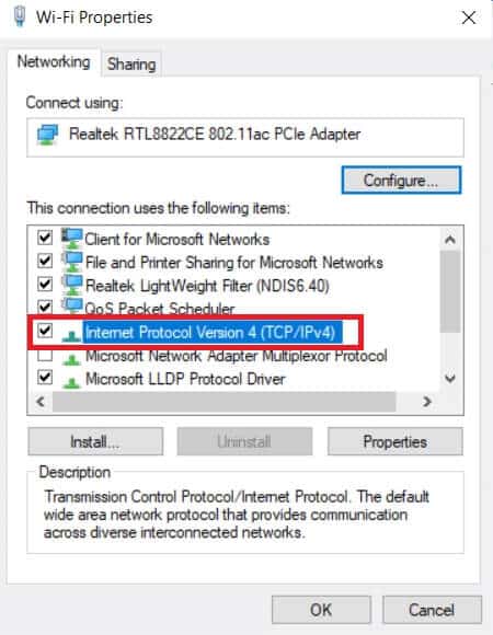 check-the-box-for-internet-protocol-version-4-tcp إصلاح عدم عمل Twitch على Chrome