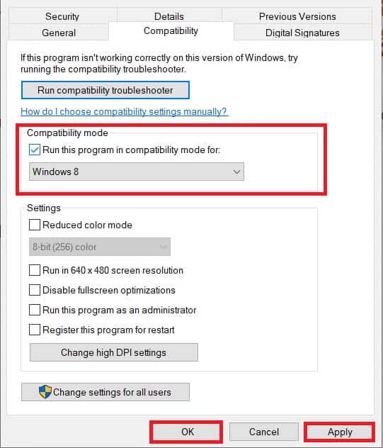 check-the-box-next-to-run-this-program-in-compatib إصلاح عدم اتصال جهاز الكمبيوتر الذي يعمل بنظام Windows بالتلفزيون