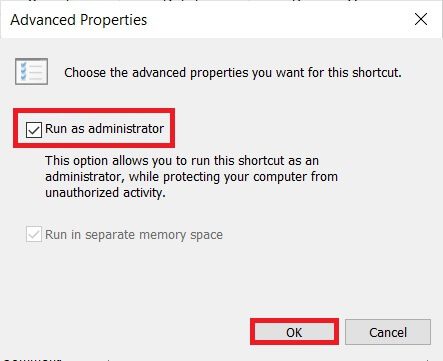 check-the-box-run-as-administrator-and-click-ok- إصلاح STATUS ACCESS VIOLATION في Chrome