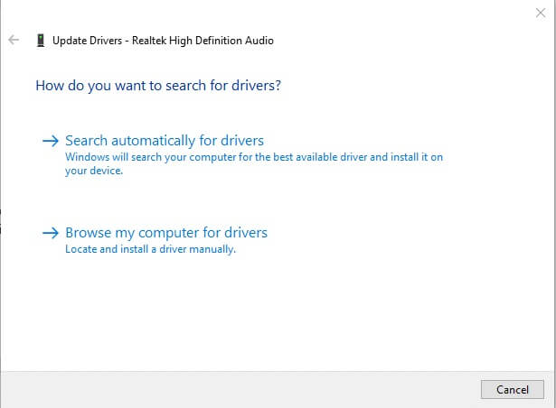 choose-search-automatically-for-drivers-1 إصلاح عدم عمل صوت Zoom في Windows 10