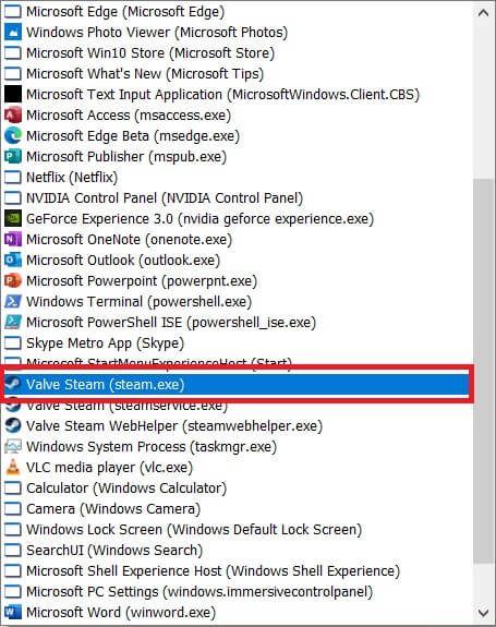 choose-valve-steam-from-the-list- إصلاح Steam بطيء في Windows 10