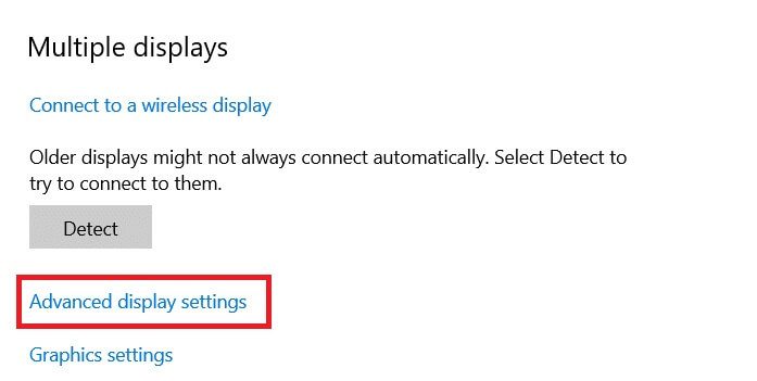 click-advanced-display-settings- إصلاح عدم اتصال جهاز الكمبيوتر الذي يعمل بنظام Windows بالتلفزيون
