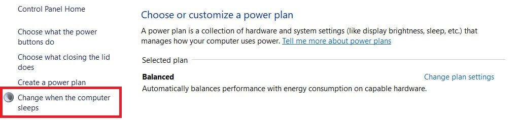 click-change-when-the-computer-sleeps- كيفية العثور على زر السكون على Windows 10