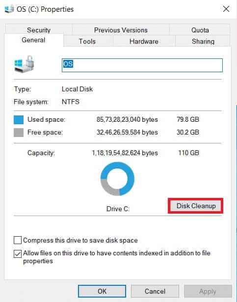 click-disk-cleanup-in-the-general-tab- إصلاح عدم تحديث Google Chrome
