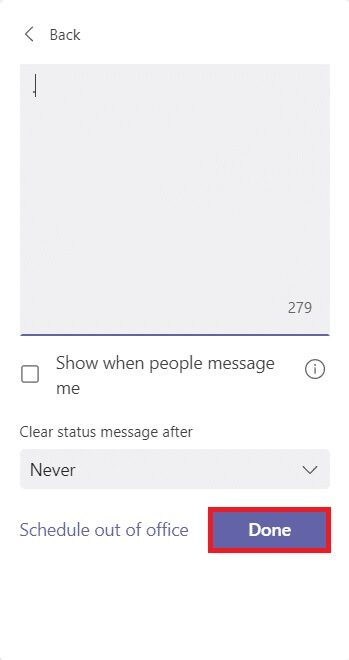 click-done- كيفية الحفاظ على الحالة متوفر في Microsoft Teams