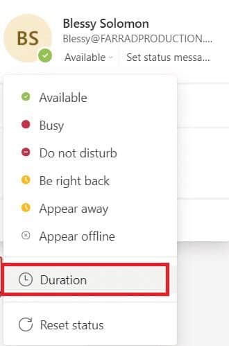 click-duration- كيفية الحفاظ على الحالة متوفر في Microsoft Teams