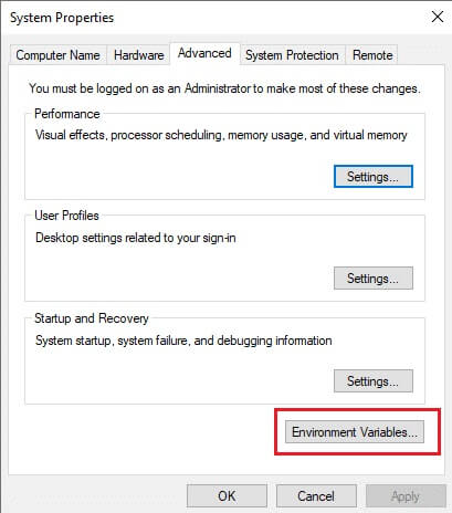 click-environmental-variables-on-system-propertie كيفية تنزيل WGET لنظام التشغيل Windows 10 وتثبيته واستخدامه