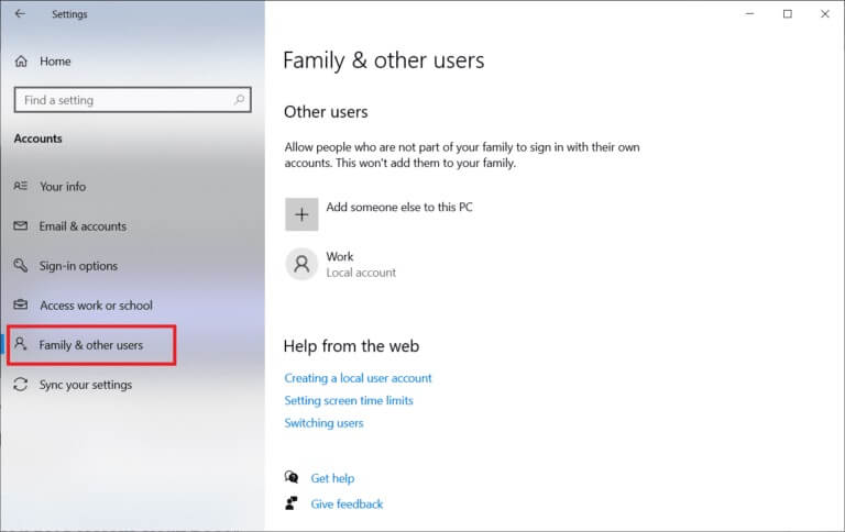 click-family-and-other-users-in-the-left-pane-768x484-1 إصلاح خطأ 0 ERROR_SUCCESS على Windows