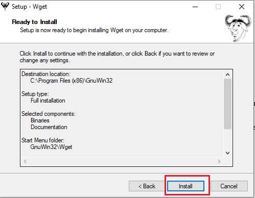 click-install-to-begin-installation-process كيفية تنزيل WGET لنظام التشغيل Windows 10 وتثبيته واستخدامه