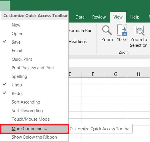 click-more-commands كيفية تجميد الصفوف والأعمدة في Excel