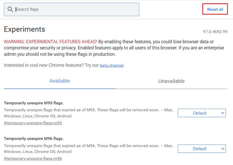 click-on-Reset-all-button-in-chrome-flags-page-768x543-1 إصلاح عدم عمل Twitch على Chrome