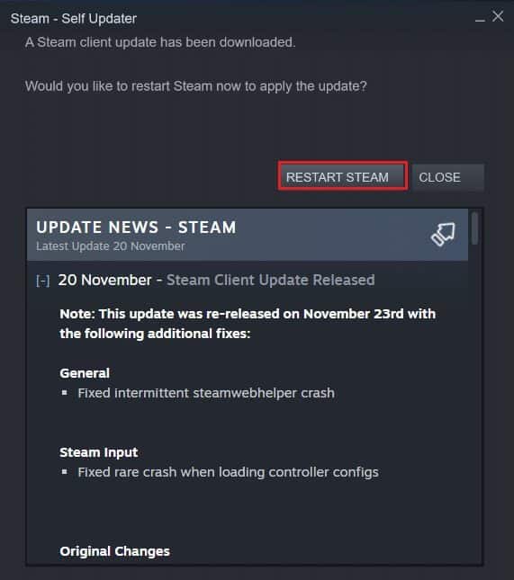 click-on-Restart-Steam-to-apply-update إصلاح Steam بطيء في Windows 10