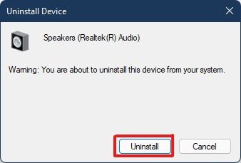 click-on-Uninstall-in-the-Uninstall-device-confirmation-promt-to-remove-realtek-audio-driver-Windows-11 إصلاح عدم عمل وحدة التحكم في الصوت Realtek على Windows 11