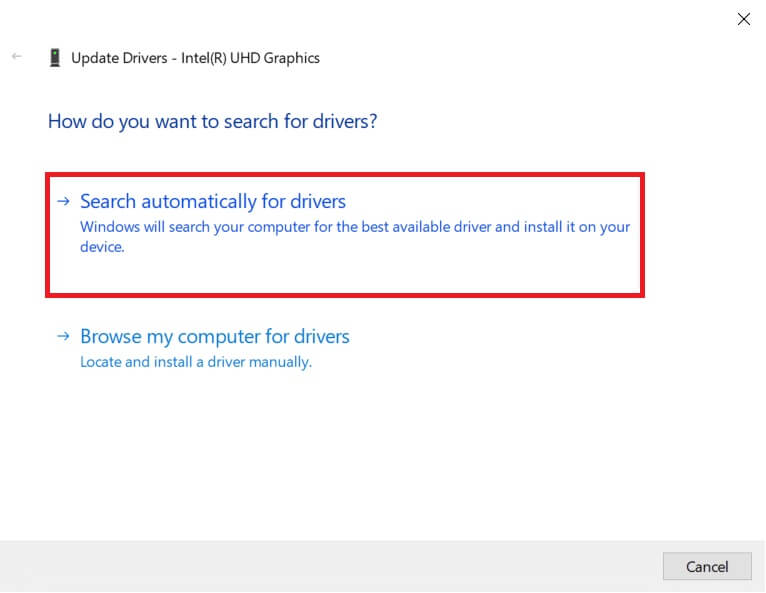 click-on-search-automatically-for-drivers-1 إصلاح خطأ تطبيق معرف الحدث 1000 في نظام التشغيل Windows 10