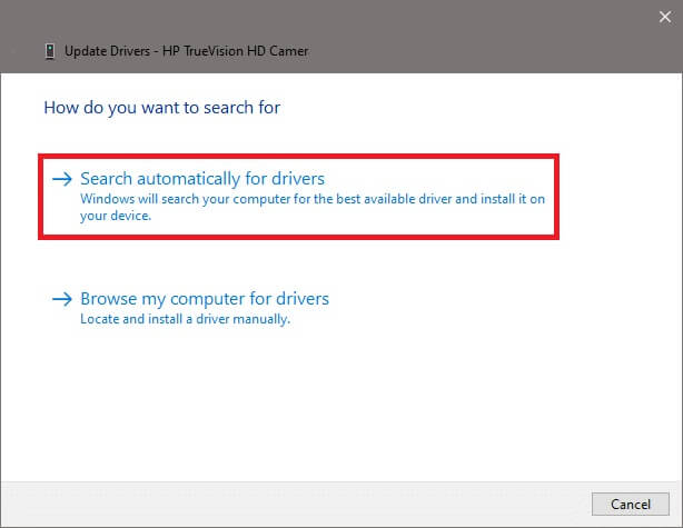 click-on-search-automatically-for-drivers-to-allow كيفية إصلاح عدم عمل كاميرا Discord