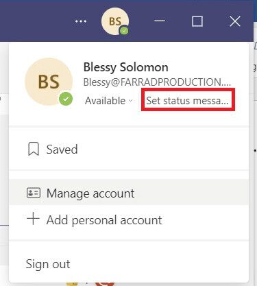 click-on-the-set-status-message- كيفية الحفاظ على الحالة متوفر في Microsoft Teams