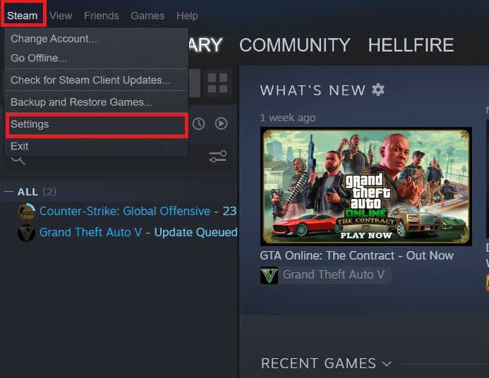 click-on-the-steam-tab-and-select-settings إصلاح Steam بطيء في Windows 10