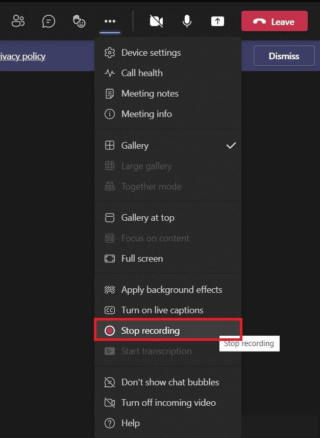 click-on-the-three-dots-and-select-stop-recording-1 أين يتم تخزين تسجيلات Microsoft Teams؟