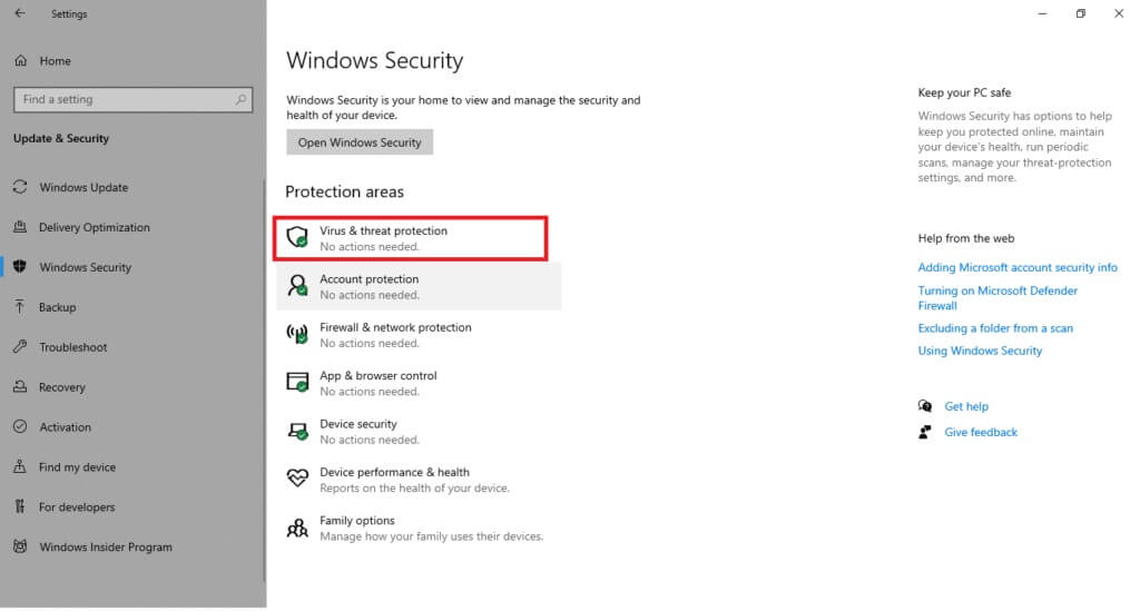 click-on-the-virus-and-threat-protection-option-1024x549-3 إصلاح عملية المضيف لإعداد المزامنة