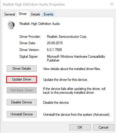 click-on-update-driver-1 إصلاح عدم عمل صوت Zoom في Windows 10