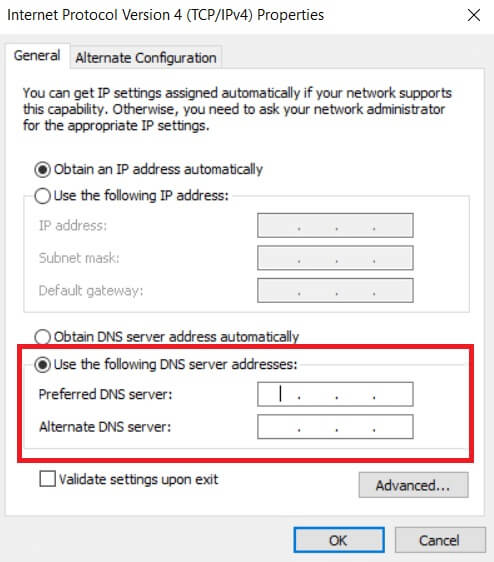 click-on-use-the-following-dns-server-addresses-to إصلاح عدم عمل Twitch على Chrome