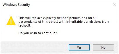 click-on-yes-to-proceed-with-the-windows-security إصلاح خطأ الخدمة 1053 على Windows 10