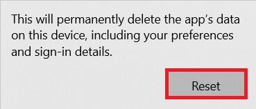 click-reset-in-the-pop-up- إصلاح خطأ لا توجد كاميرا متصلة 0xa00f4244