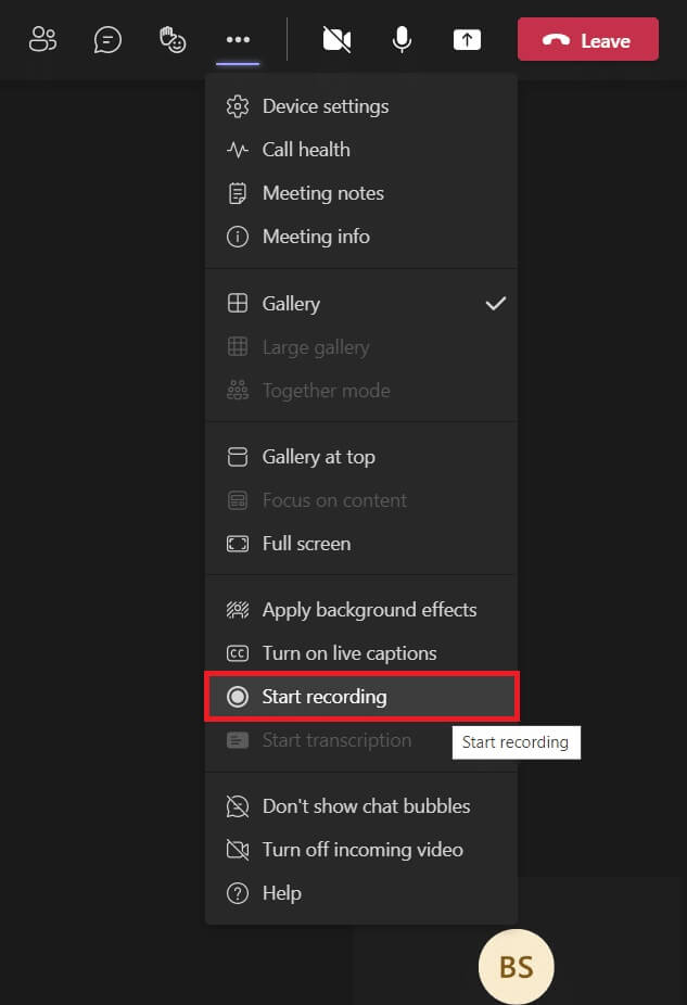 click-start-recording-1 أين يتم تخزين تسجيلات Microsoft Teams؟