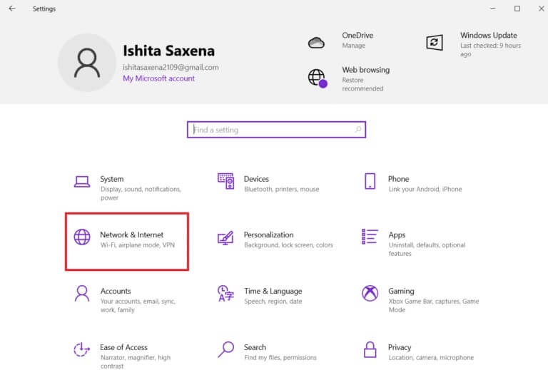 click-the-network-and-internet-section-768x519-4 إصلاح خطأ 0 ERROR_SUCCESS على Windows