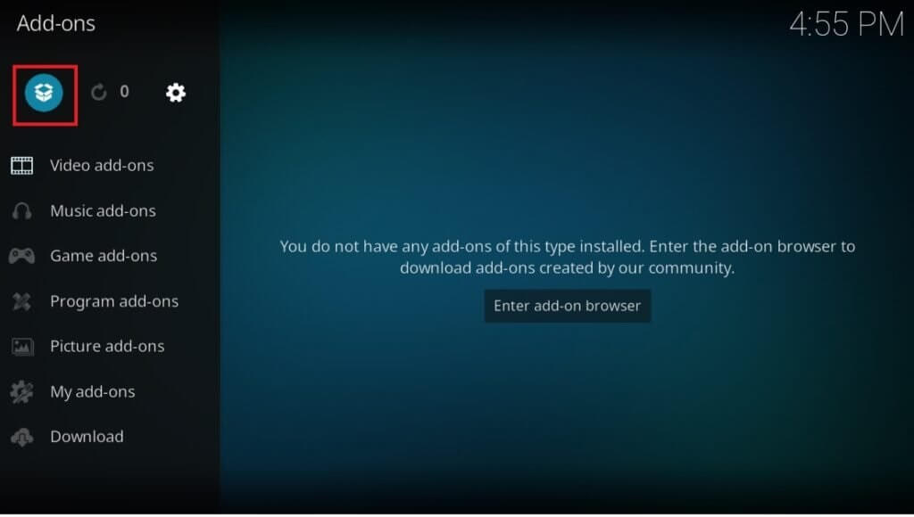 click-the-open-box-icon-on-the-left-pane-of-add-on-1024x580-1 إصلاح فشل تحديث Kodi