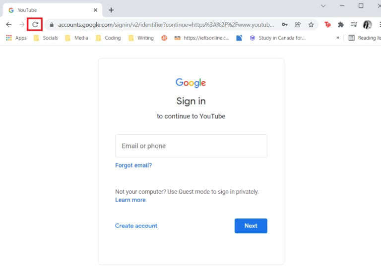 click-the-refresh-button-in-the-address-bar-768x541-1 إصلاح عفوًا حدث خطأ ما على YouTube