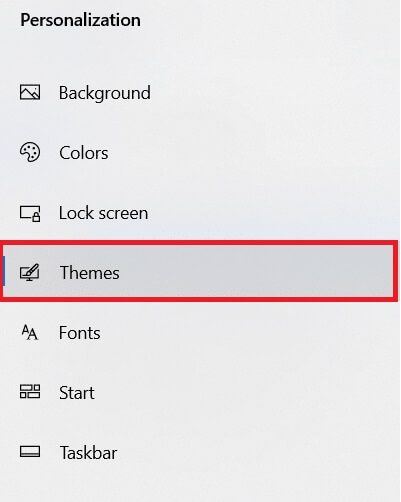 click-themes-on-the-left-pane- كيفية إنشاء سطح مكتب مبسط على Windows 10