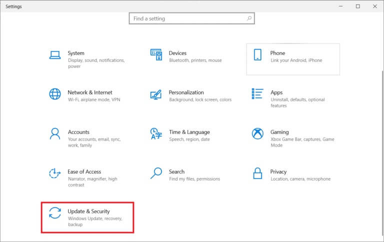 click-update-and-security-1-768x484-1 إصلاح خطأ المعالج غير صالح في نظام التشغيل Windows 10