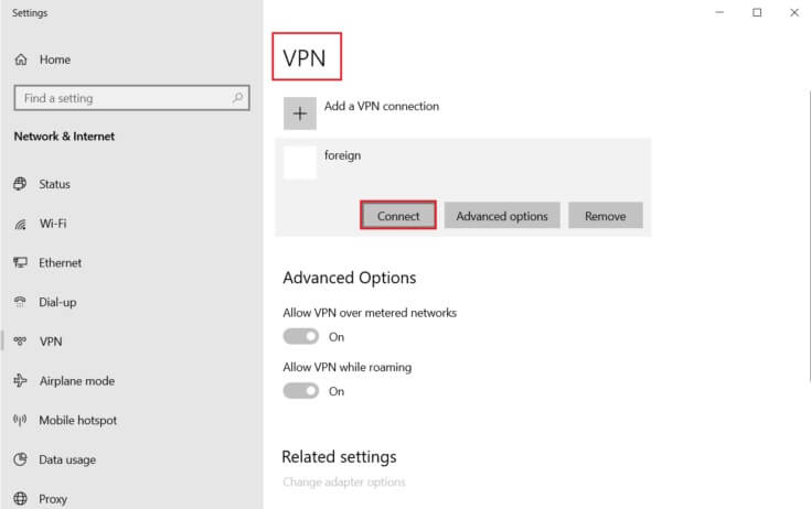 connect-to-a-vpn-in-windows-735x462-1 إصلاح ERR_CONNECTION_RESET في Chrome