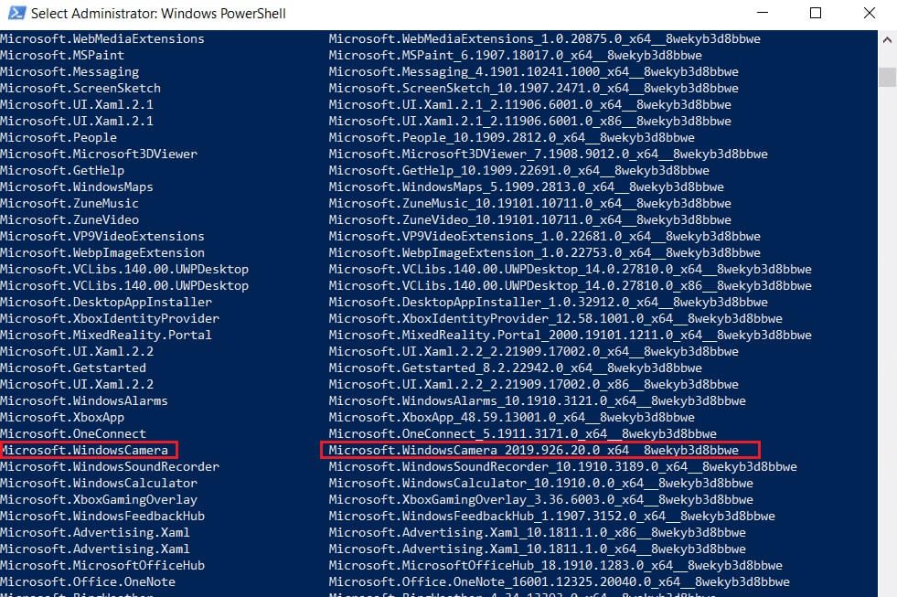 copy-the-windows-camera-package-name-in-windows-powershell إصلاح خطأ لا توجد كاميرا متصلة 0xa00f4244