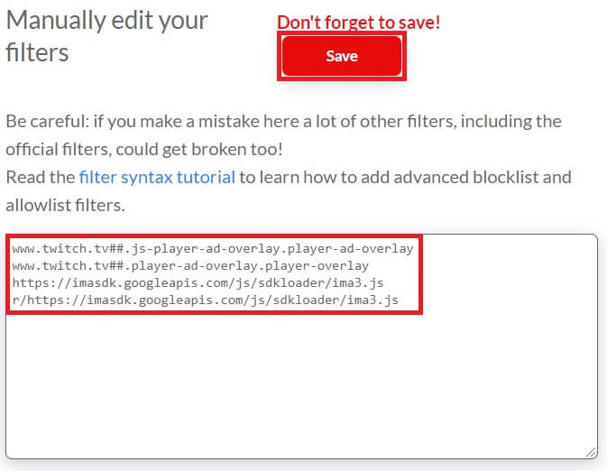 customizing-filter-list إصلاح عدم عمل AdBlock على Twitch