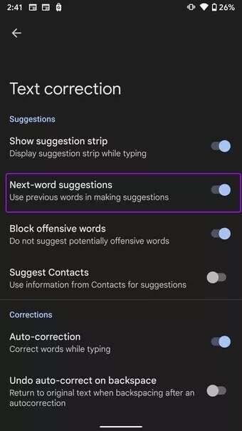 disable-next-word-suggestion-Fix-typing-lag-on-android-keyboard_7c4a12eb7455b3a1ce1ef1cadcf29289-340x605 أفضل 9 طرق لإصلاح تأخر كتابة لوحة المفاتيح على Android