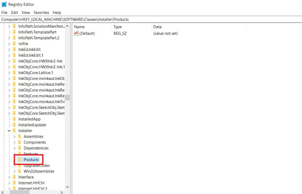 double-click-the-products-sub-key-beneath-the-inst-1024x658-1 إصلاح الميزة التي تحاول استخدامها موجودة على مورد شبكة غير متوفر