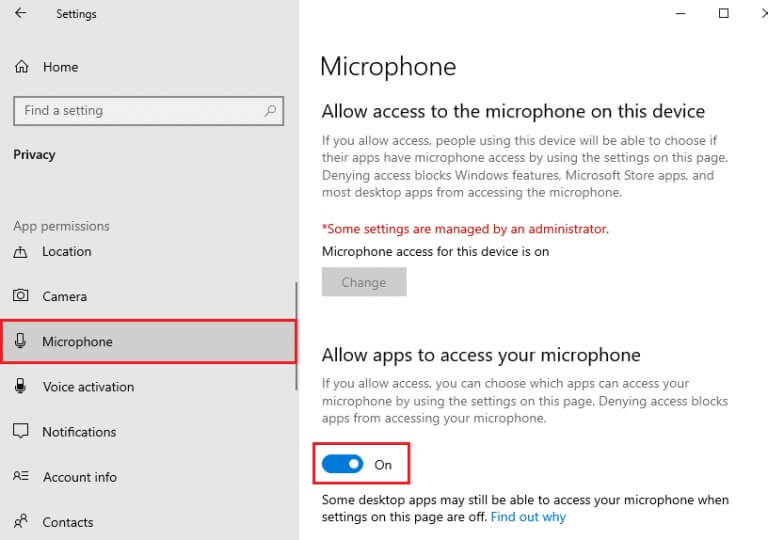ensure-allow-apps-to-access-your-microphone-option-768x540-2 إصلاح عدم عمل صوت Zoom في Windows 10
