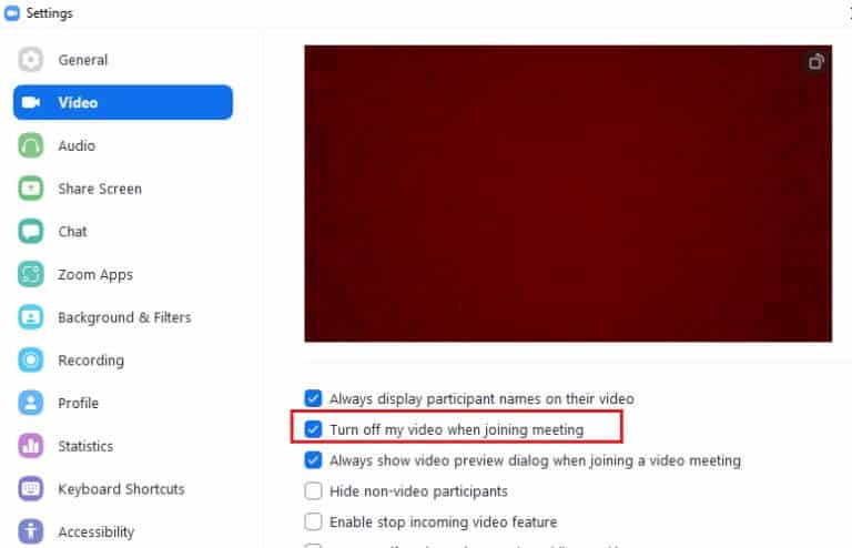 ensure-you-uncheck-turn-off-my-video-when-joining-768x494-1 إصلاح عدم قدرة Zoom على اكتشاف الكاميرا