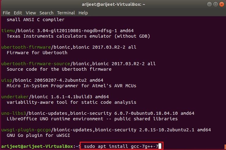 execute-command-to-install-gcc-version-7-in-ubuntu-linux-terminal كيفية تثبيت GCC على Ubuntu