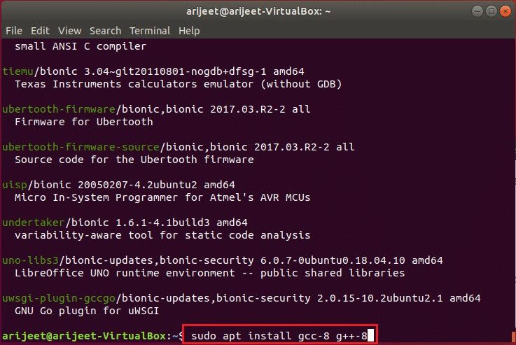 execute-command-to-install-gcc-version-8-in-ubuntu-linux-terminal كيفية تثبيت GCC على Ubuntu