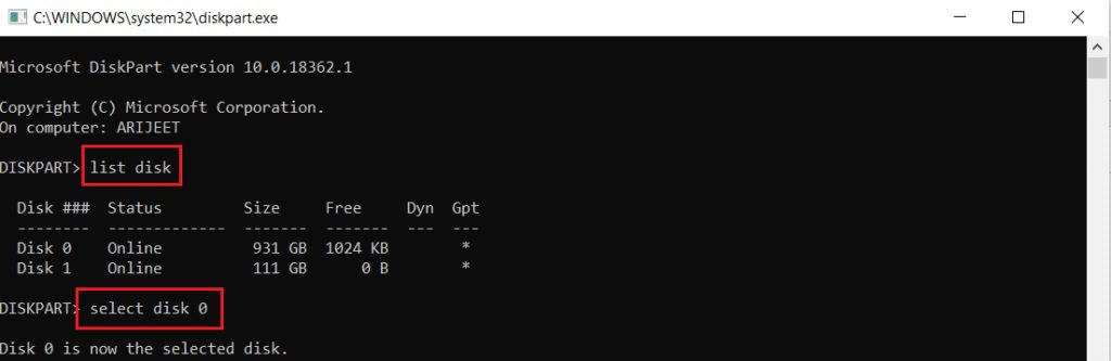 execute-the-commands-list-disk-then-select-disk-0-and-enter-list-partition-in-command-prompt-or-cmd-1-1024x333-1 إصلاح لا يمكن إنشاء قسم مساحة جديد غير مخصص على Windows 10