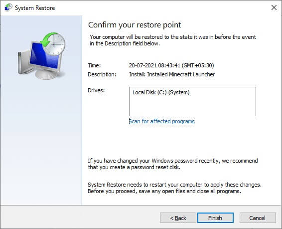 finally-confirm-the-restore-point-by-clicking-on-1-2 إصلاح خطأ المعالج غير صالح في نظام التشغيل Windows 10