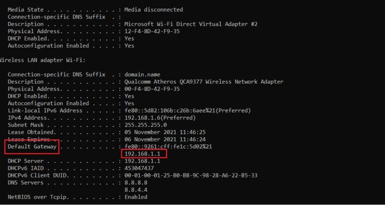 find-default-gateway-detail-after-executing-ipconfig-command-in-cmd-or-command-prompt-768x409-1 إصلاح انقطاع اتصالك في Windows 10