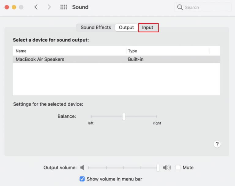 go-to-Input-tab-in-Sound-System-Preferences-on-MacBook-768x606-1 إصلاح مشكلة عدم وجود صوت في AirPods متصل