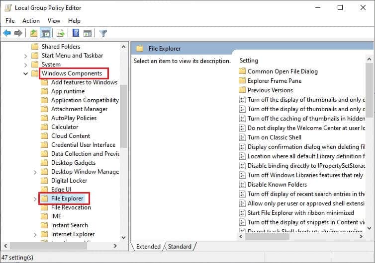 go-to-User-Configuration-then-Administrative-Templates-and-open-Windows-Components-then-File-Explorer-folder-in-local-group-policy-editor كيفية إصلاح تعطيل مفتاح Windows