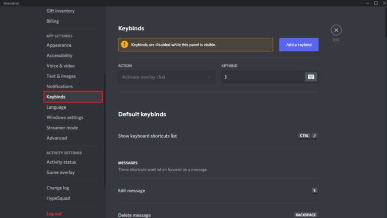 go-to-keybinds-tab-on-the-left-pane-768x433-1 إصلاح مشكلة تعطل Discord باستمرار