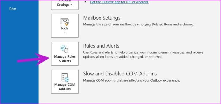 go-to-outlook-rules-and-alterts-fix-outlook-not-receiving-emails-from-gmail-768x361-1 إصلاح عدم تلقي Outlook لرسائل البريد الإلكتروني من Gmail على Windows