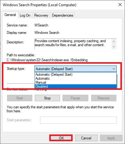 here-in-the-general-tab-set-the-startup-type-to-2 إصلاح الإستخدام العالي للقرص Ntoskrnl.exe